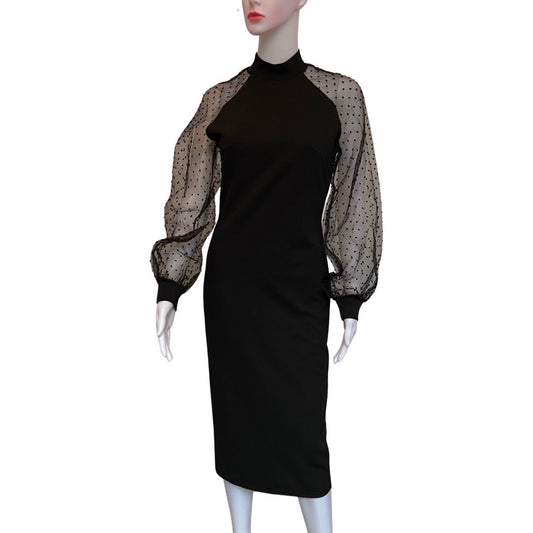 Vintage 1960s Black Cocktail Dress with Sheer Sleeves