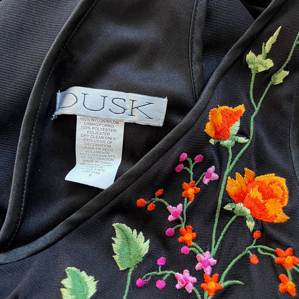 Vintage 1990s Dusk Floral Embroidered Maxi Dress