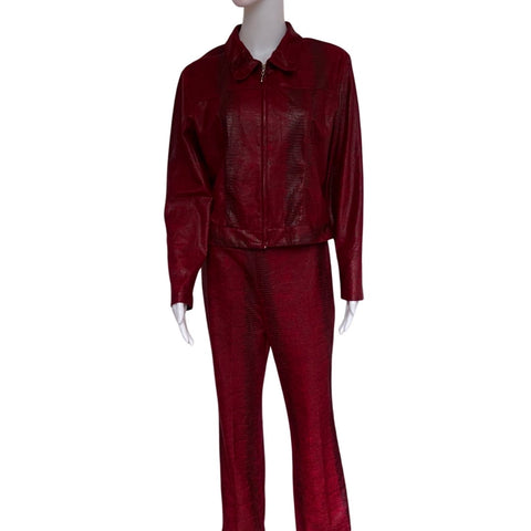 Vintage 1990s Leather-Look Red Snake Print Suit