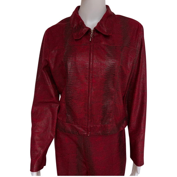 Vintage 1990s Leather-Look Red Snake Print Suit