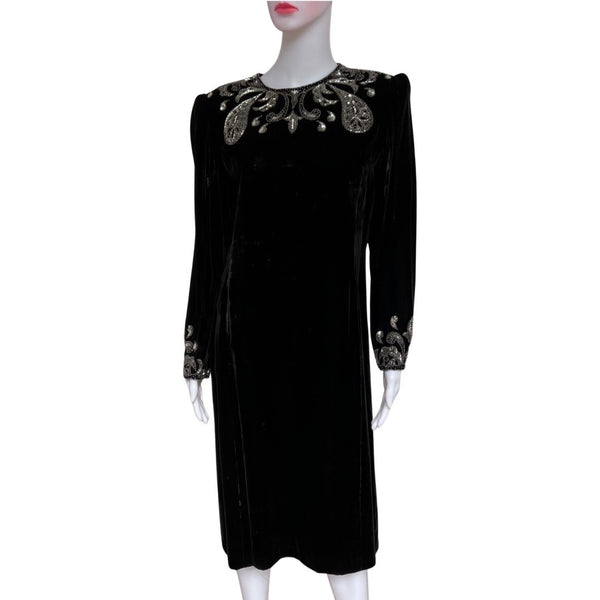 Vintage 1980s Argenti Notte Black Velvet Dress