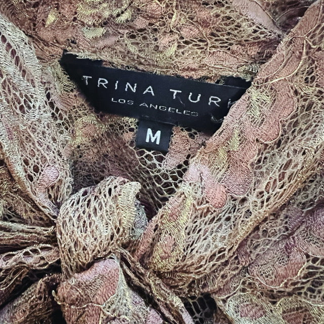Trina Turk Gold Lace Pussybow Blouse