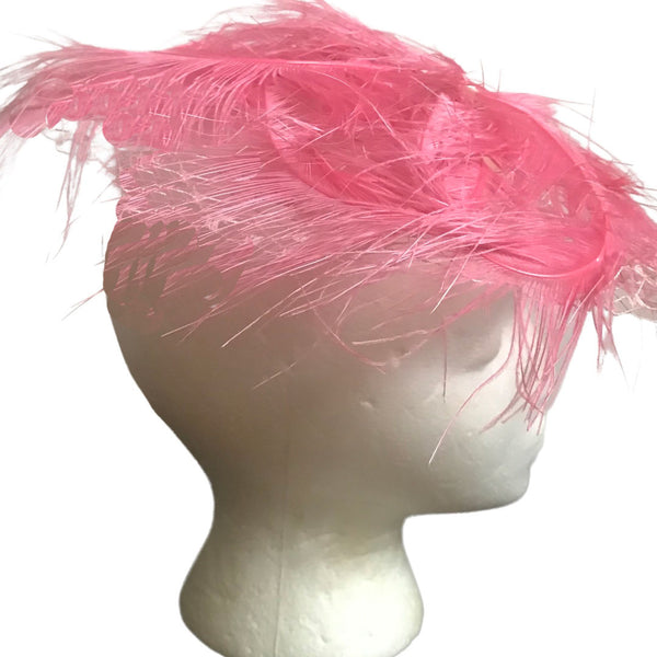 Vintage 1940s Pink Feather Whimsy Fascinator Hat [RARE]