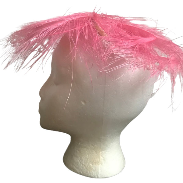 Vintage 1940s Pink Feather Whimsy Fascinator Hat [RARE]