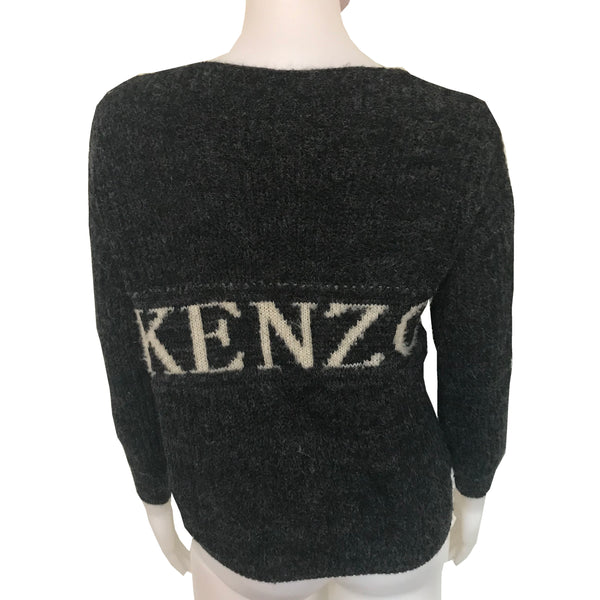 Vintage 1990s Kenzo Gray Wool Logo Sweater