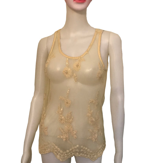 Vintage 1970s Off-White Lace Tank Top