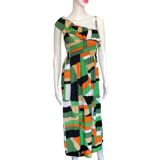 Vintage 1970s One-Shouldered Maxi Dress