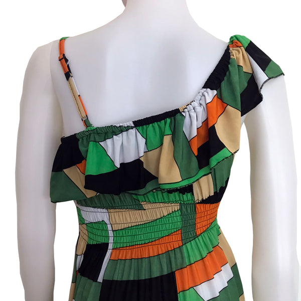 Vintage 1970s One-Shouldered Maxi Dress