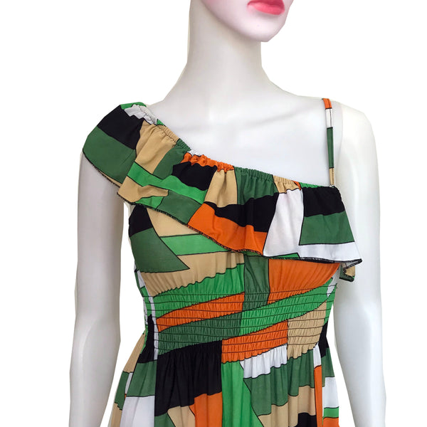Vintage 1970s One-Shouldered Maxi Dress
