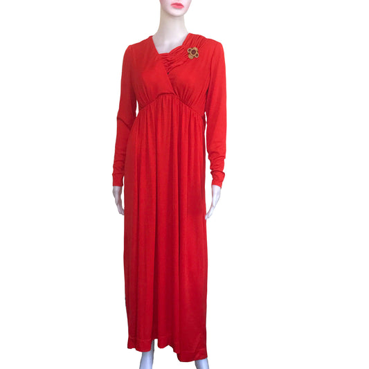 Vintage 1960s Jersey Gown With Wrap Scarf & Brooch