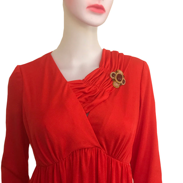 Vintage 1960s Jersey Gown With Wrap Scarf & Brooch