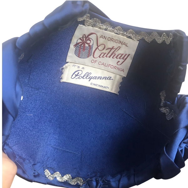 Vintage 1950s Blue Silk Cathay of California Crescent Hat