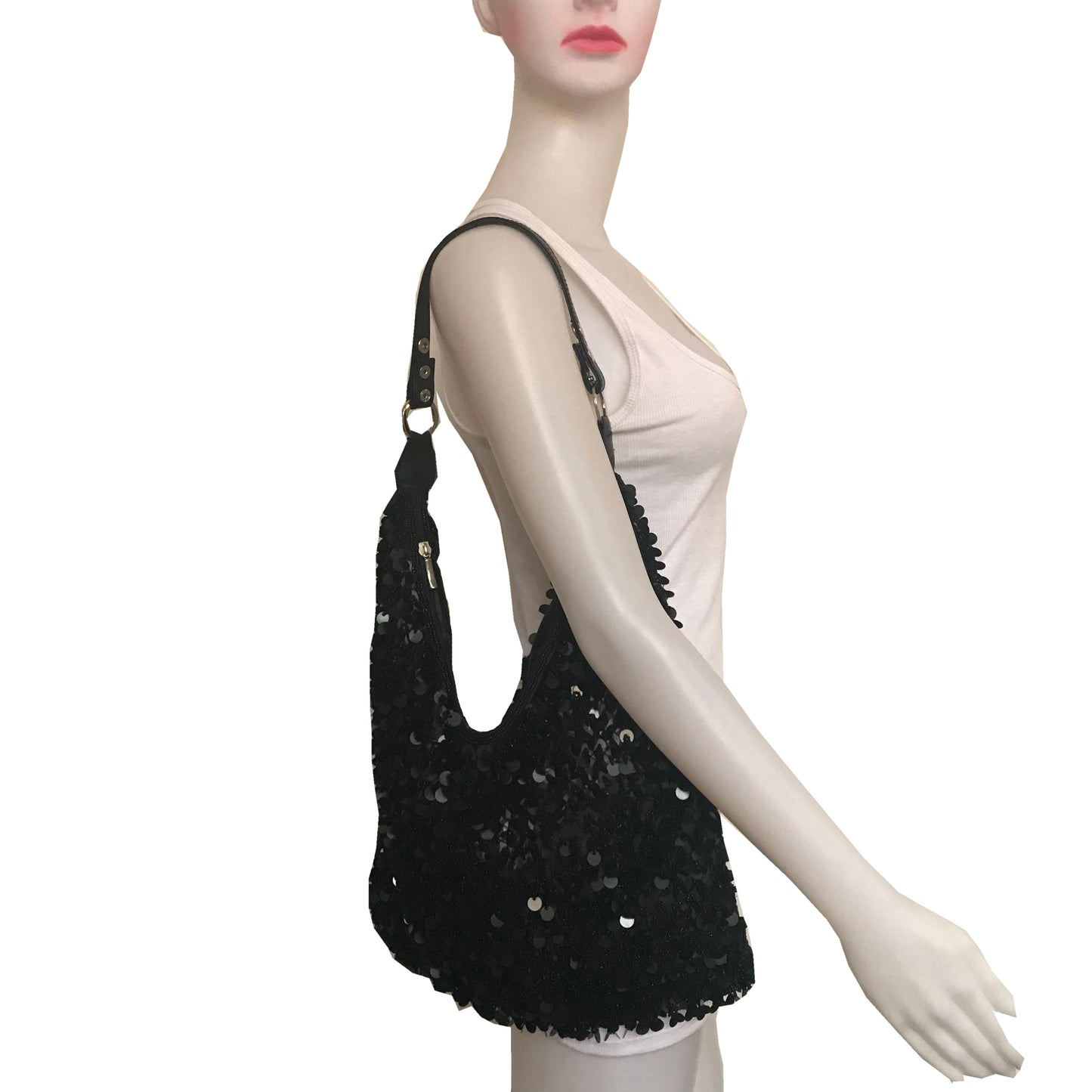 Vintage 1980s Black Paillettes Slouch Shoulder Bag