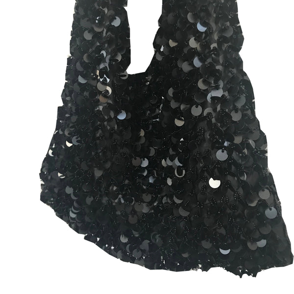 Vintage 1980s Black Paillettes Slouch Shoulder Bag