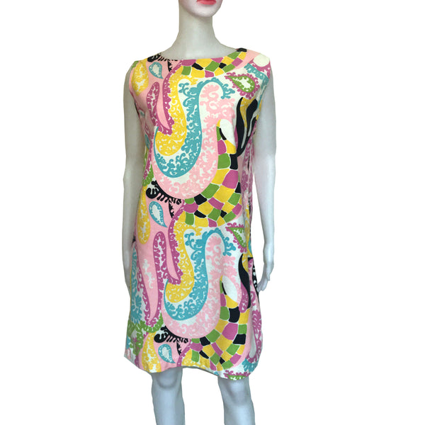 Vintage 1960s Mod Cotton Paisley Shift Dress