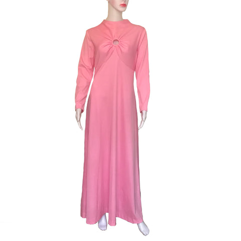 Vintage 1970s Pink Formal Maxi Prom Dress