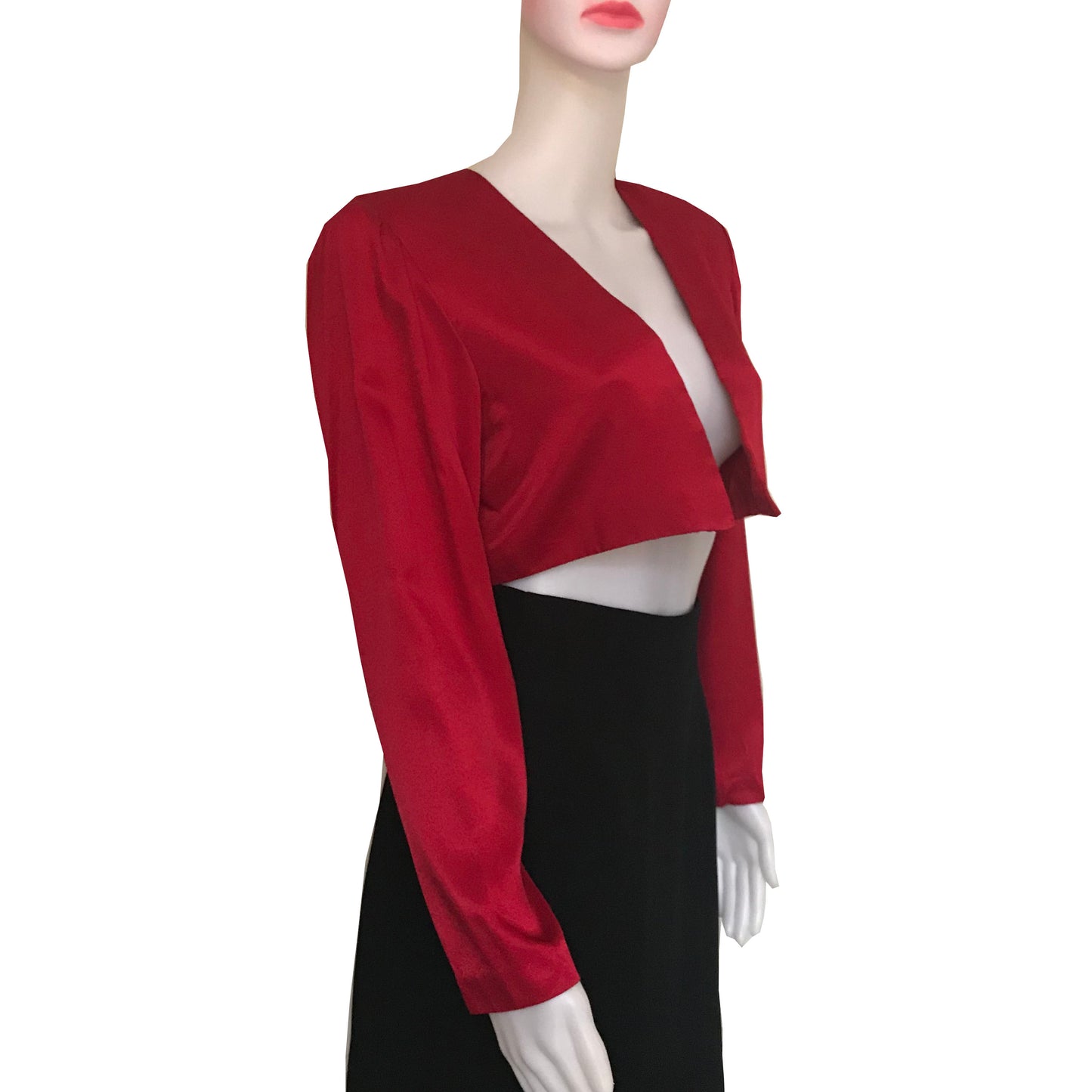 Vintage 1980s Red Satin Cropped Jacket With Bows
