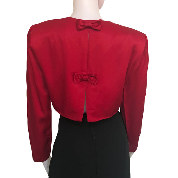 Vintage 1980s Red Satin Cropped Jacket With Bows