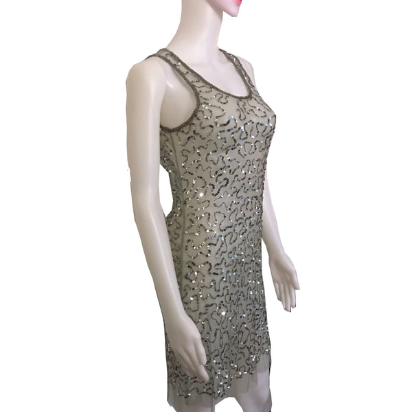 Vintage 1970s Silver Sheer Sequined Slip Dress