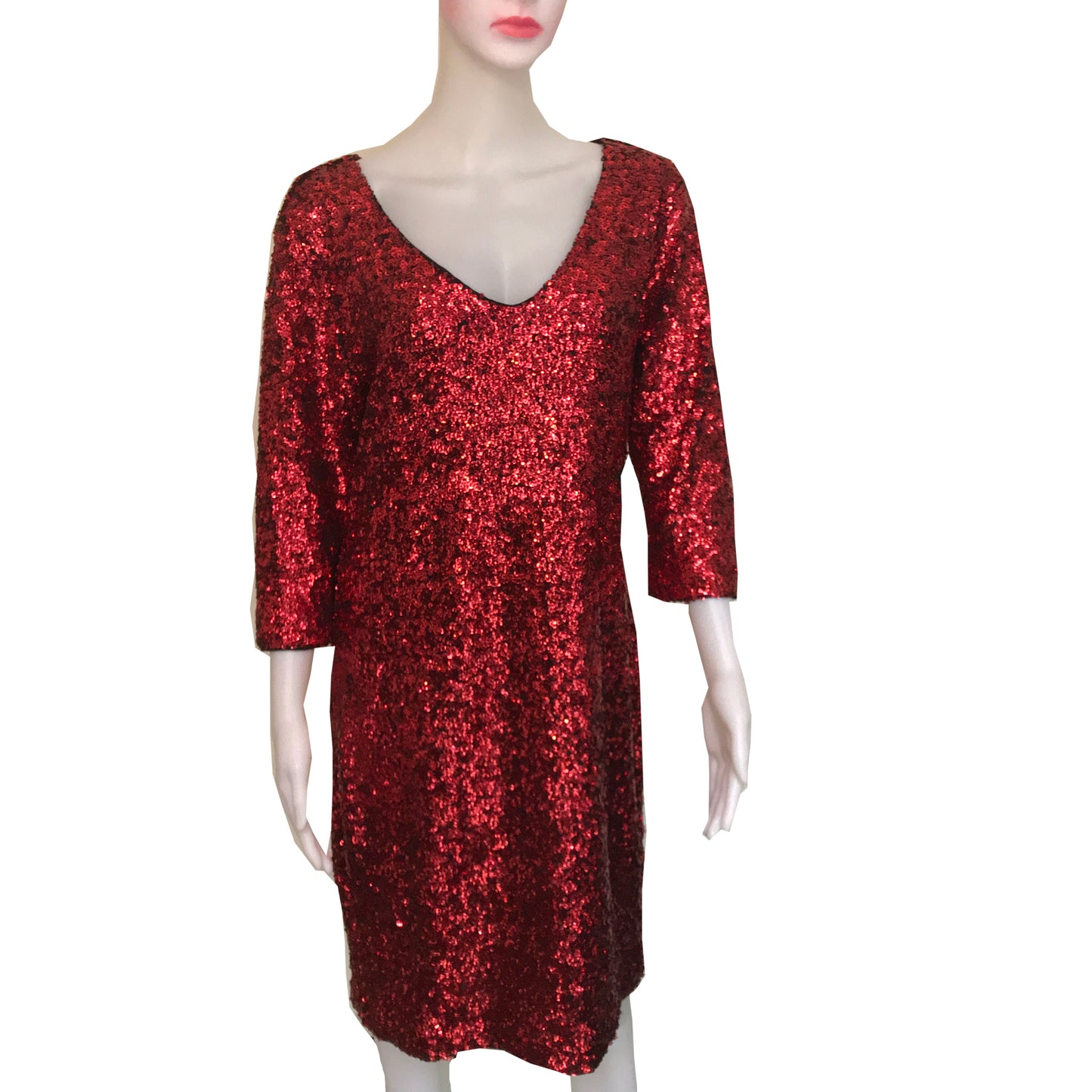 1980s Full Sequined Red Cocktail Dress