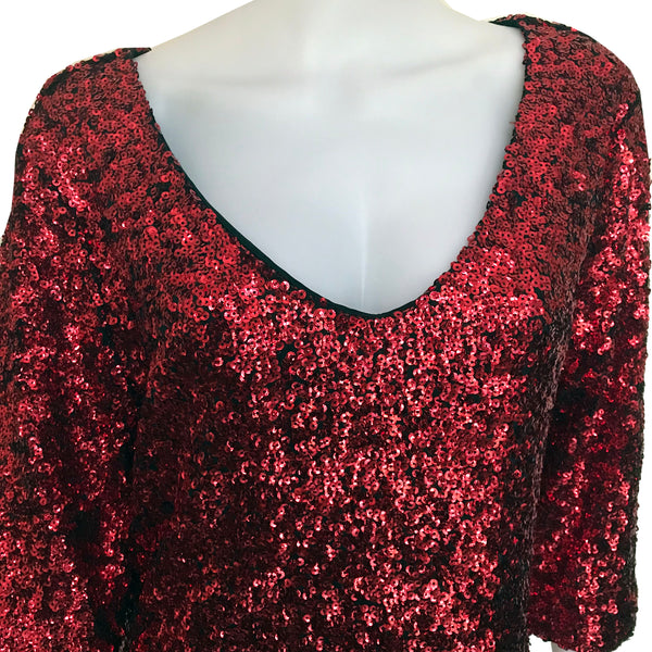 Vintage 1980s Full Sequined Red Cocktail Dress