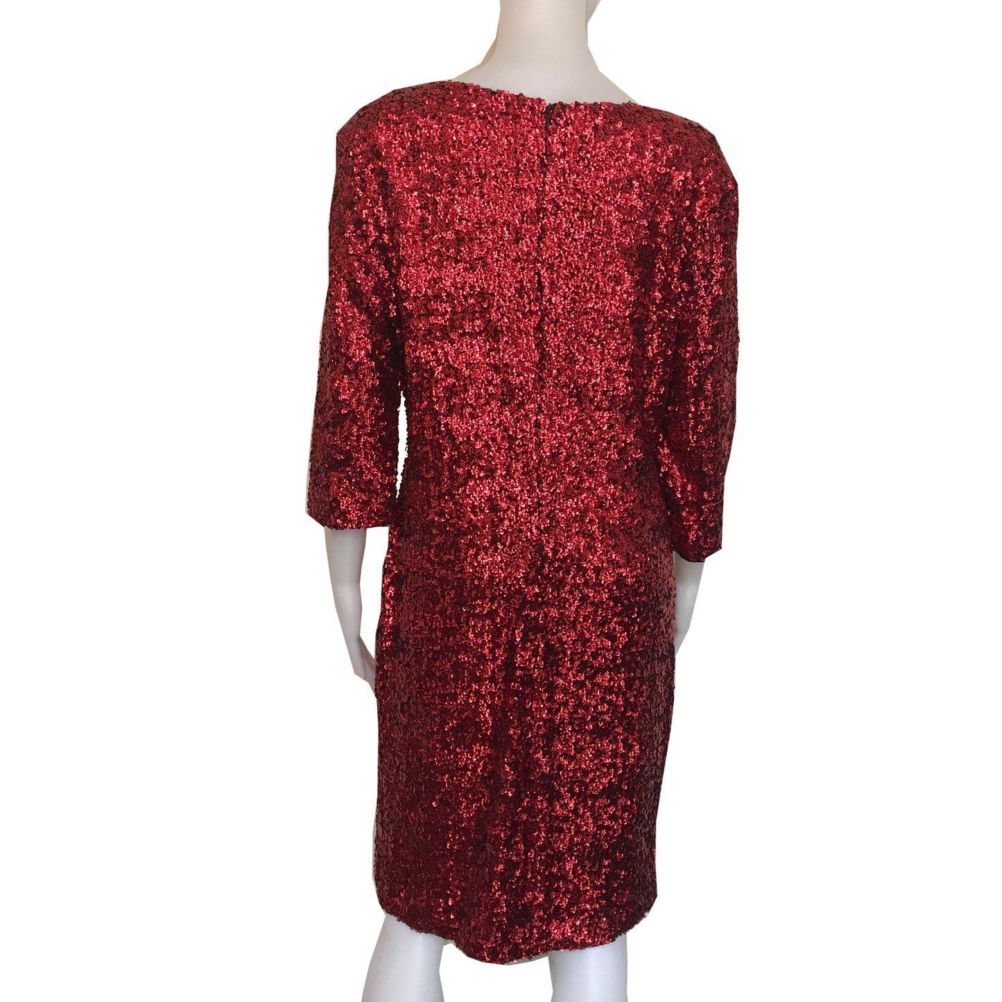 1980s Full Sequined Red Cocktail Dress