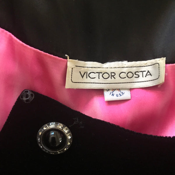 Vintage 1980s Victor Costa Black Velvet Cocktail Dress