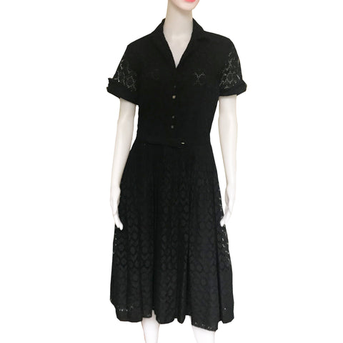 Vintage 1950s Aywon Originals Lace Eyelet Belted Dress
