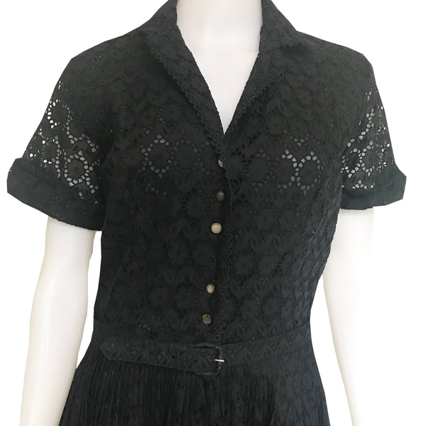 Vintage 1950s Aywon Originals Lace Eyelet Belted Dress