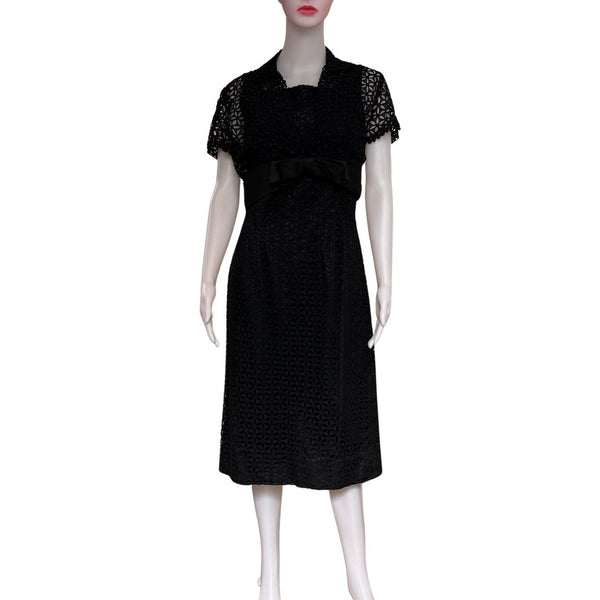 Vintage 1950s Black Wiggle Dress With Crop Jacket