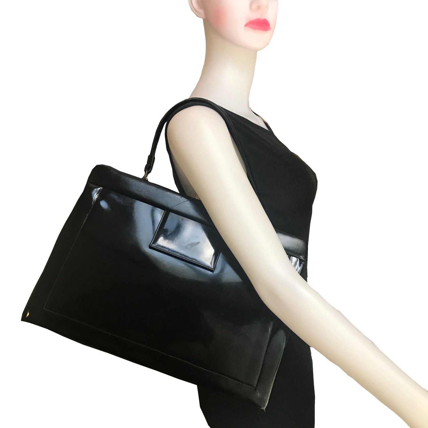 Vintage 1950s Crown Lewis Black Patent Top Handle Bag