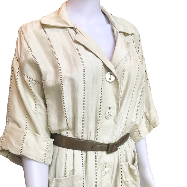 Vintage 1950s Carlye Belted Eyelet Silk Shirtdress