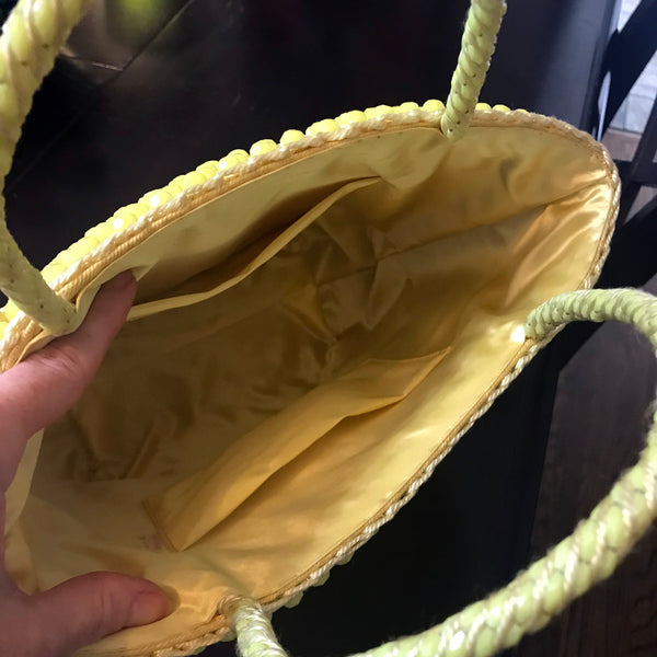 Vintage 1950s Yellow Beaded Top-Handle Bag
