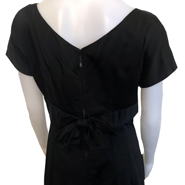 Vintage 1950s Black Satin Wiggle Cocktail Dress