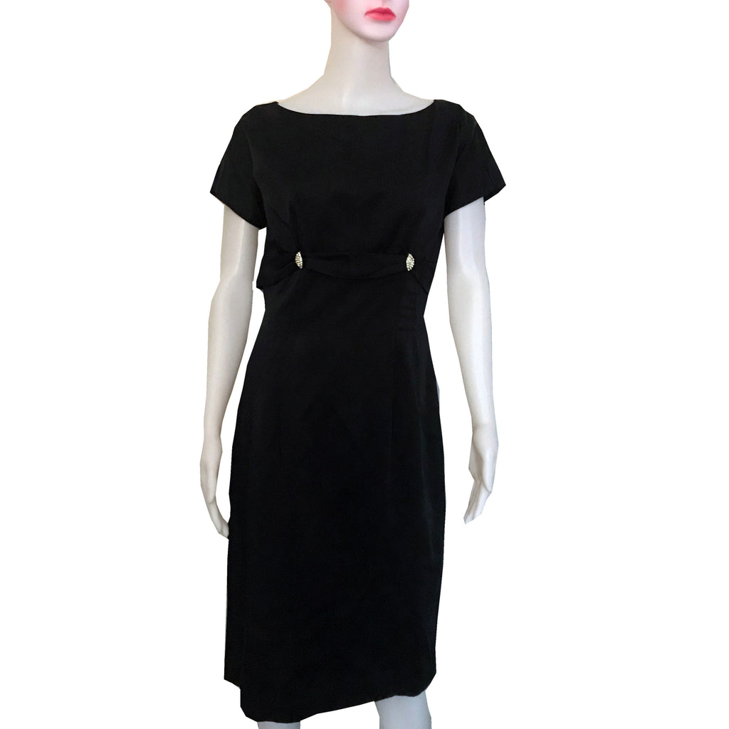 Vintage 1950s Black Satin Wiggle Cocktail Dress