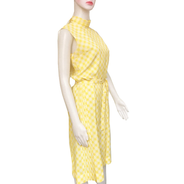 Vintage 1950s Yellow Gingham Tie-Neck Dress