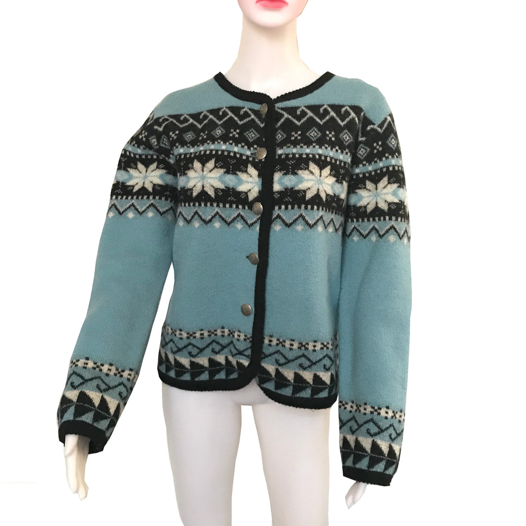Vintage 1980s Fair Isle Wool Cardigan Sweater