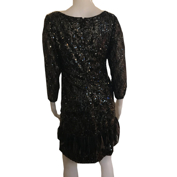 Vintage 1990s Sequined Cocktail Dress With Feathers