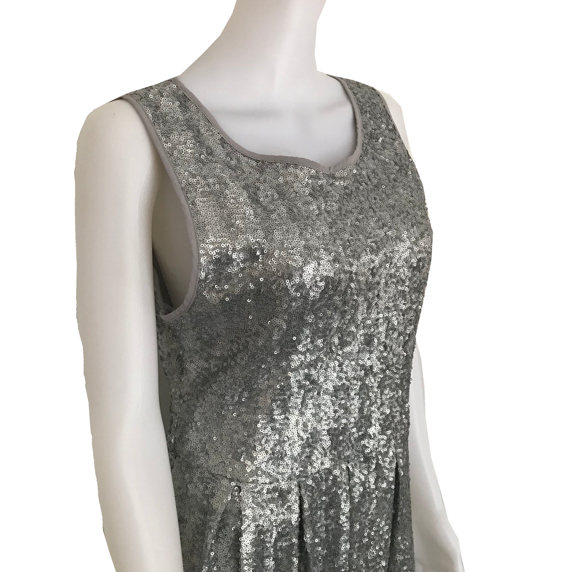 silver glitter skater dress Midnight Kiss Silver Sequin Flare Mini Dress - Size S - Olivaceous - Cowl Neck, Velvet Ribbon - homecoming - party - New years - birthday
