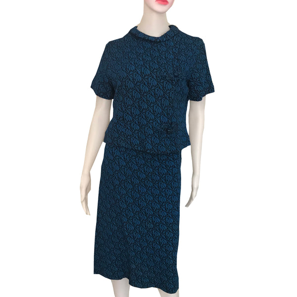 Vintage 1960s Jule-Wyn Floral Knit Top & Skirt Suit