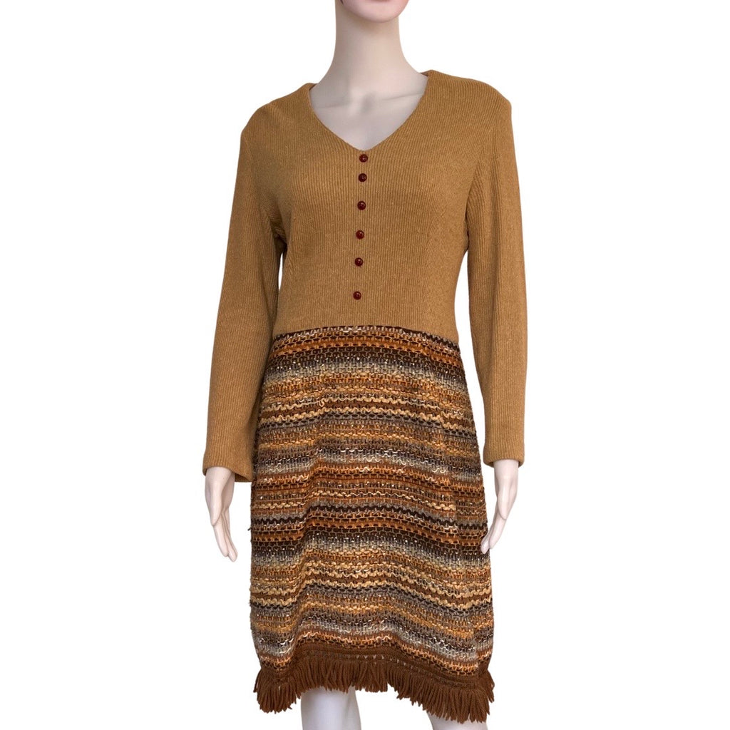Fringe-trimmed knitted dress