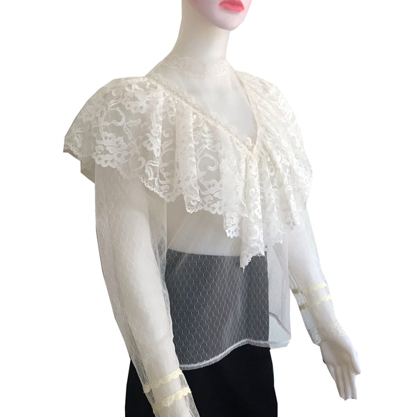 Vintage 1970s Sheer Lace Long-Sleeve Blouse