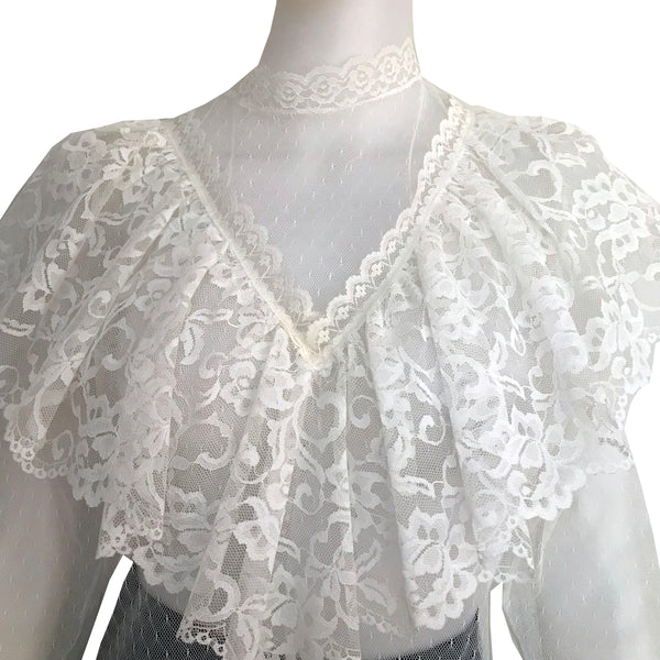 Vintage 1970s Sheer Lace Long-Sleeve Blouse