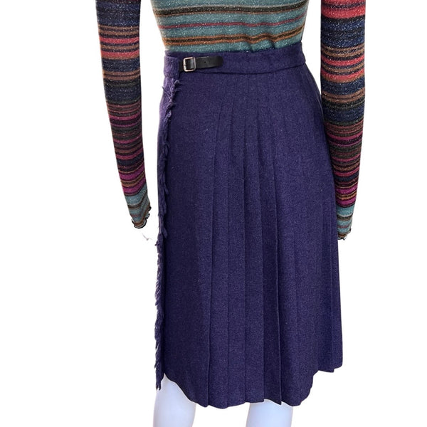 Vintage 1970s Pleated Wool Wrap Skirt