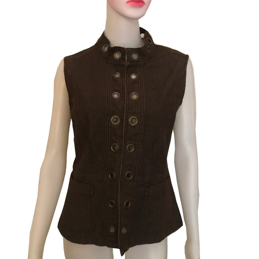Vintage 1970s Grommeted Brown Denim Vest