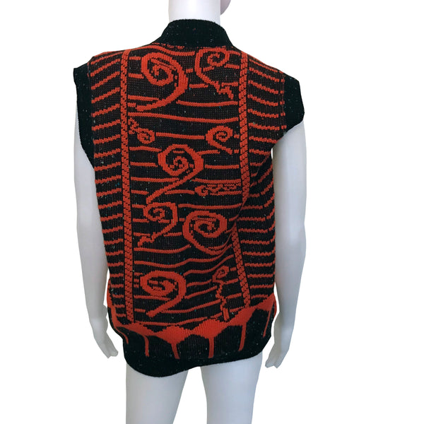 Vintage 1980s Orange Deep V-Neck Sweater Vest