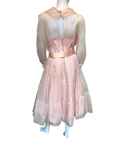 Vintage 1950s Pink Formal Fit-n-Flare Party Dress