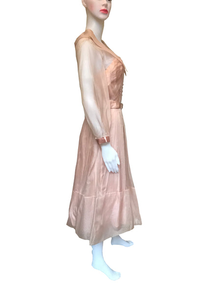 Vintage 1950s Pink Formal Fit-n-Flare Party Dress