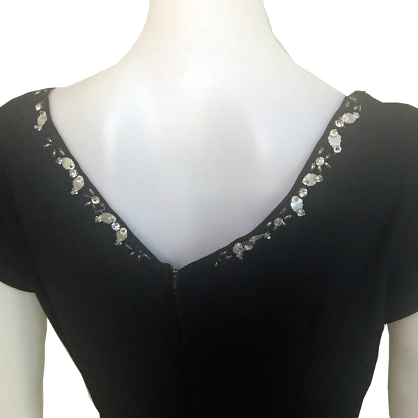 Vintage 1950s Embellished Black Crepe Wiggle Dress