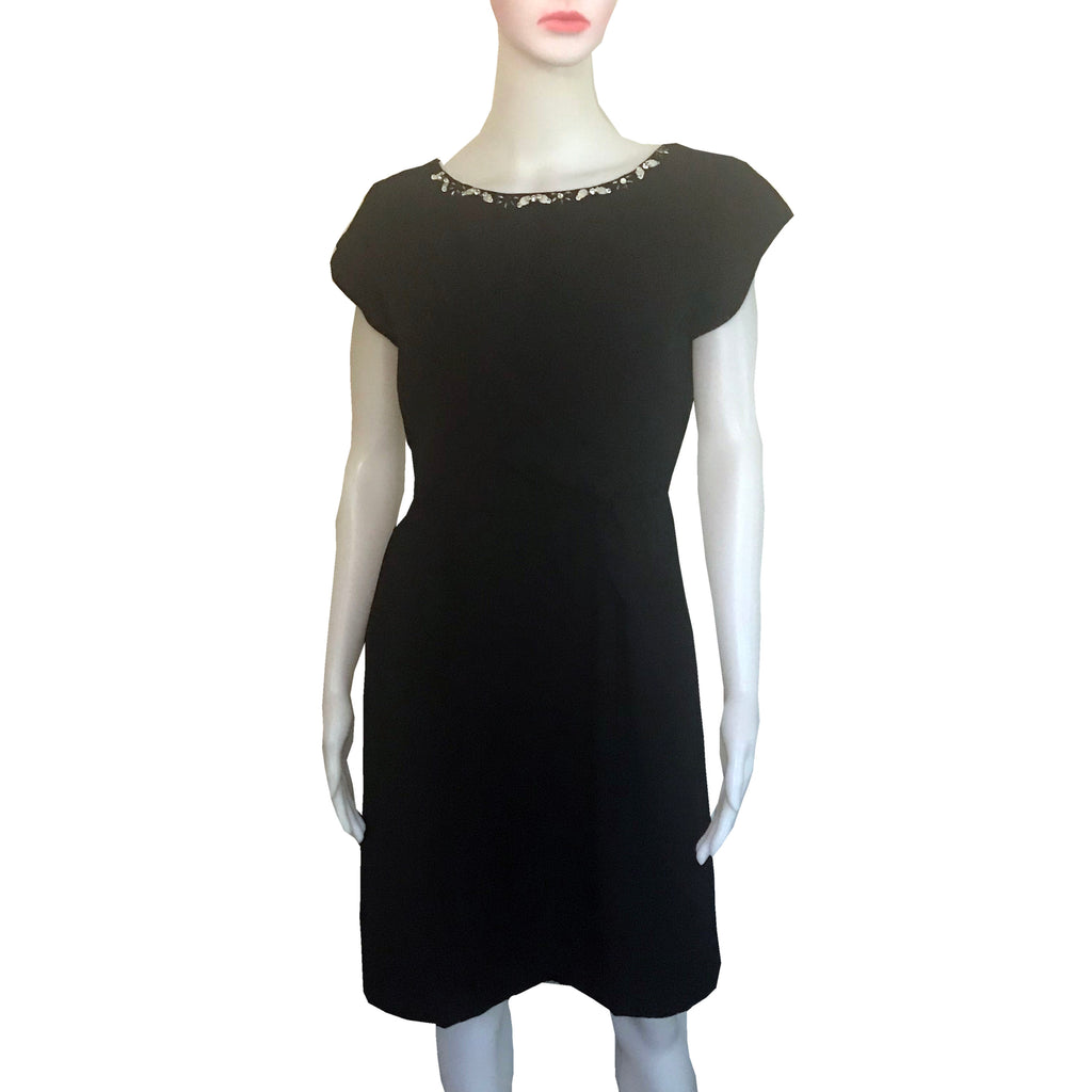 Vintage 1950s Embellished Black Crepe Wiggle Dress